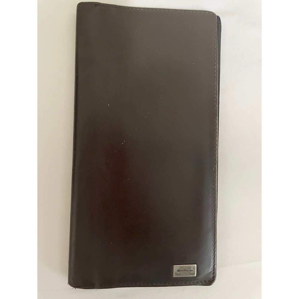Salvatore Ferragamo Mens Vintage Dark Brown Leather Long Bifold Wallet Italy#633